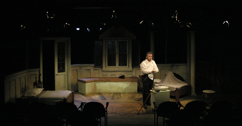 puddle of light in bedroom, dark night--Theatre Fairfield's THREE SISTERS