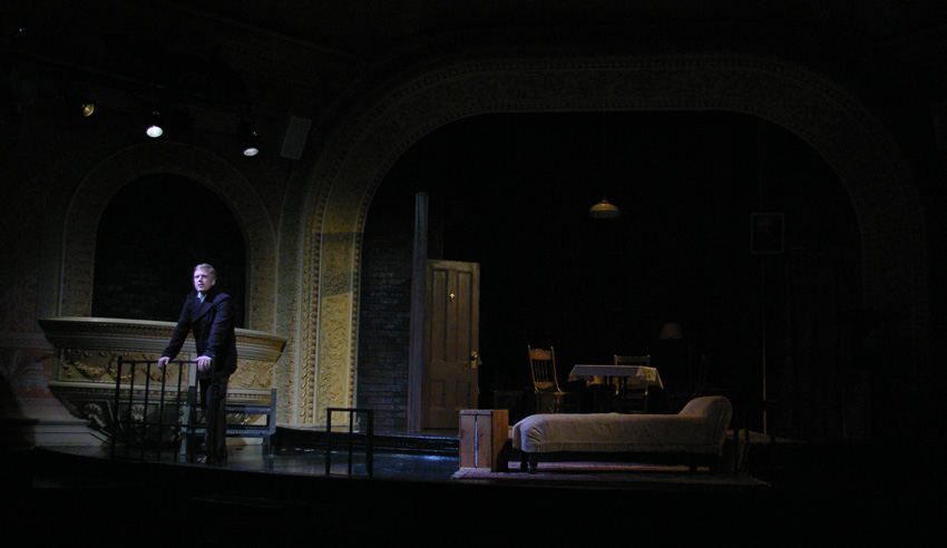 Tom narrates to audience in GLASS MENAGERIE at Theater at Monmouth