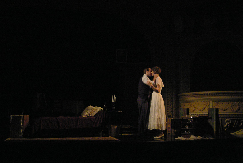 Jim kisses Laura--Theater at Monmouth's GLASS MENAGERIE